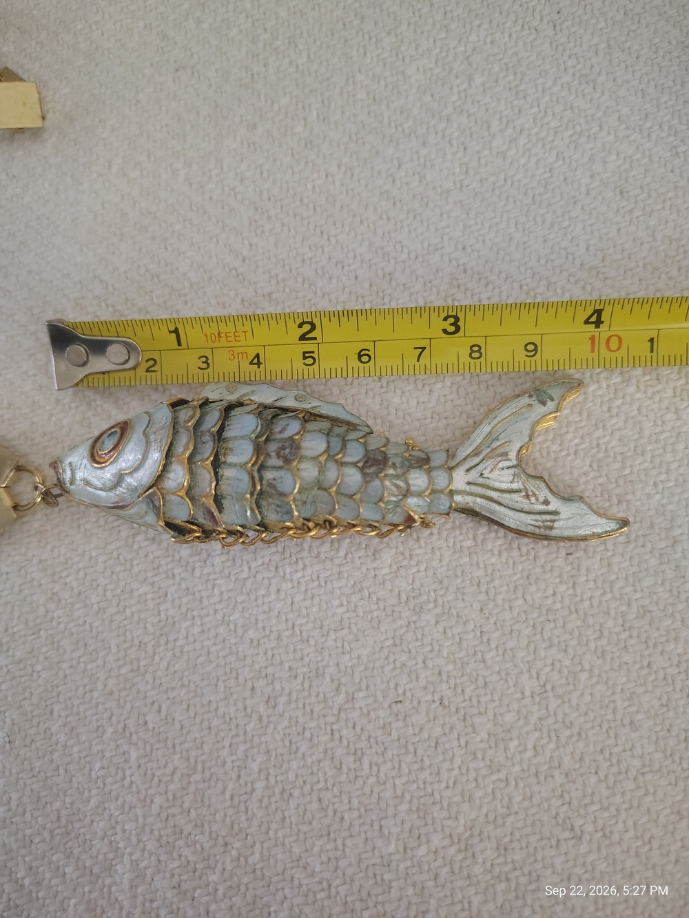 Handcrafted Articulated Cloisonne Fish Pendant 4 inches.
